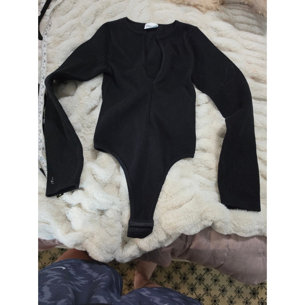Dynamic Los Angeles Black Ribbed Long Sleeve Zip Front V-Neck Bodysuit